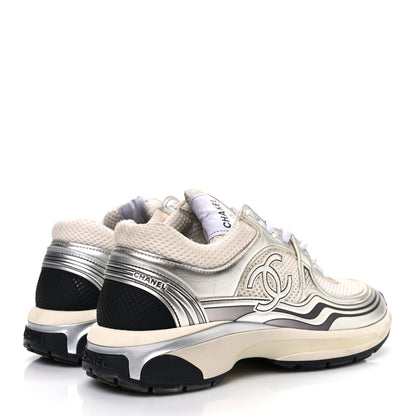Chanel Fabric Laminated Calfskin Stretch CC Sneakers 37 White Silver 5 of 12