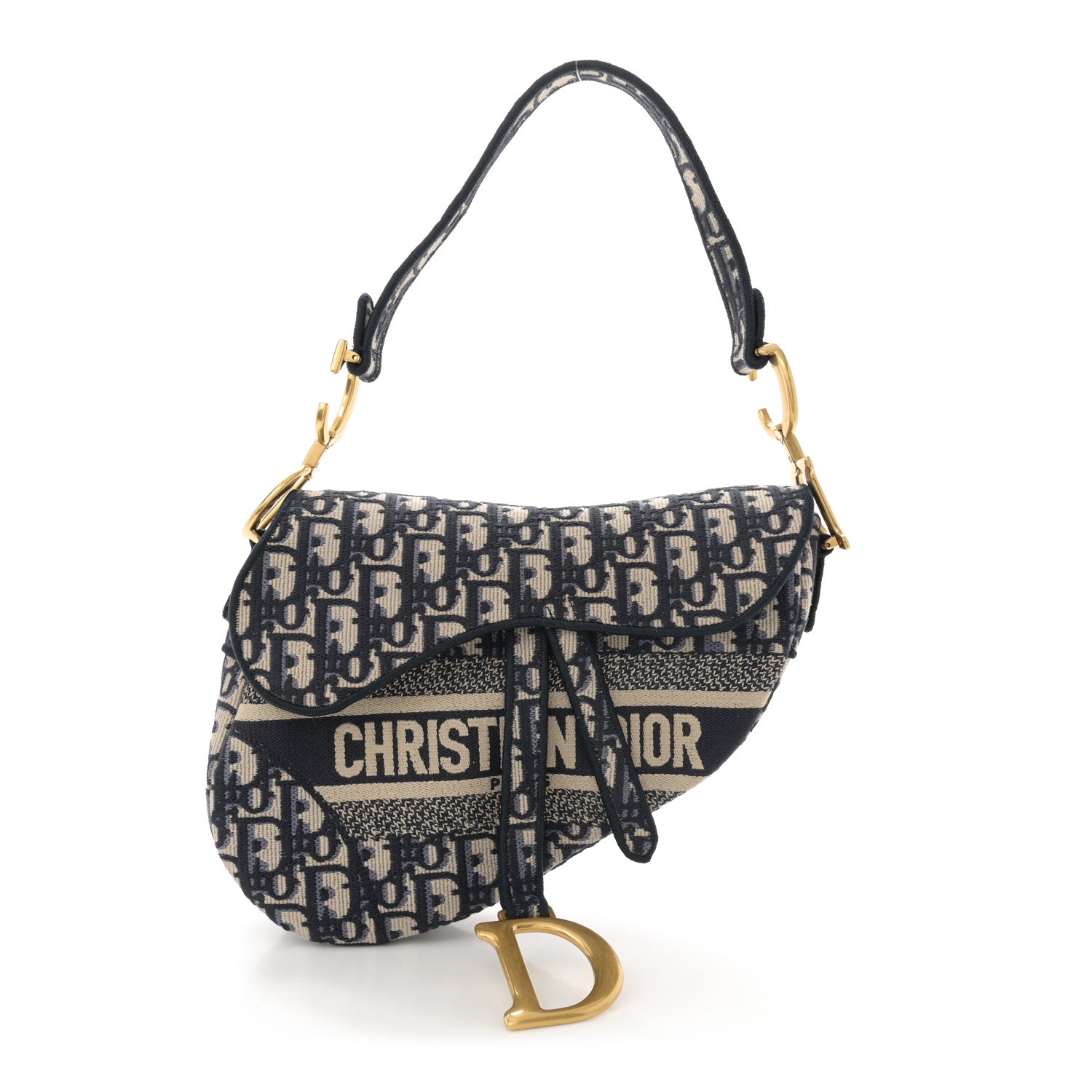 Christian Dior Oblique Embroidered Saddle Bag Blue 1 of 11