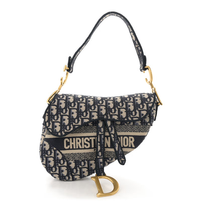 Christian Dior Oblique Embroidered Saddle Bag Blue 1 of 11