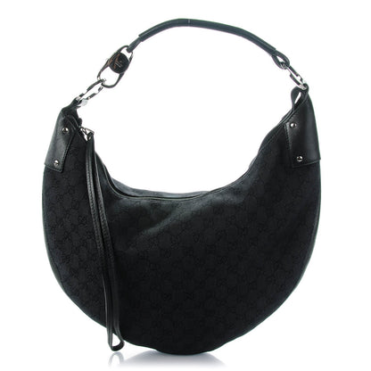 Gucci Denim Monogram Half Moon Hobo Black 1 of 7