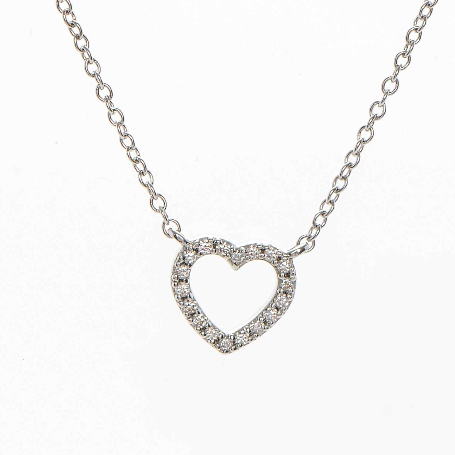 Tiffany 18K White Gold Diamond Metro Heart Pendant Necklace 3 of 6