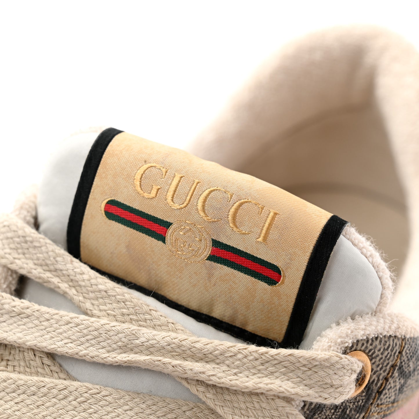 GG Supreme Monogram Harness Calfskin Web Womens Screener Sneakers 37.5 Beige Ebony Rosso Harness Brown