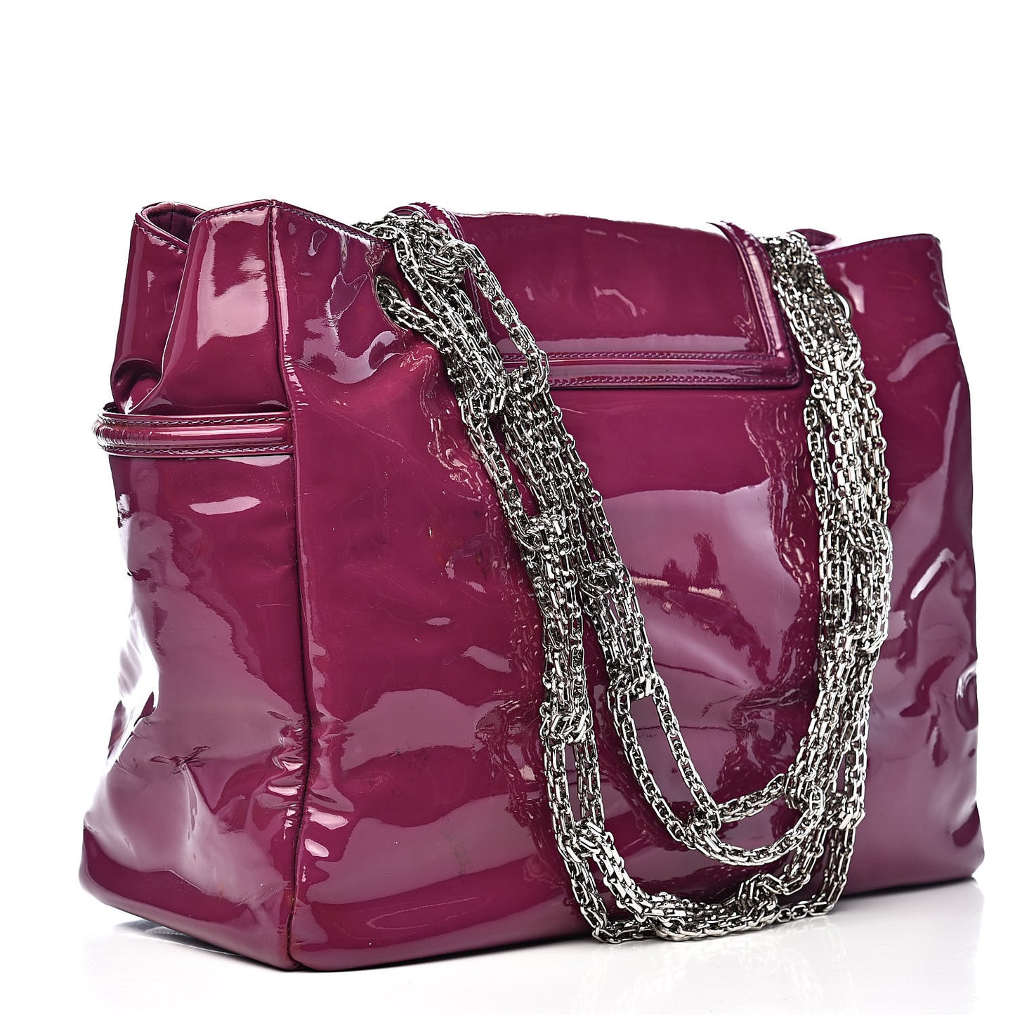 Patent Mademoiselle Lock Large Shopper Tote Purple