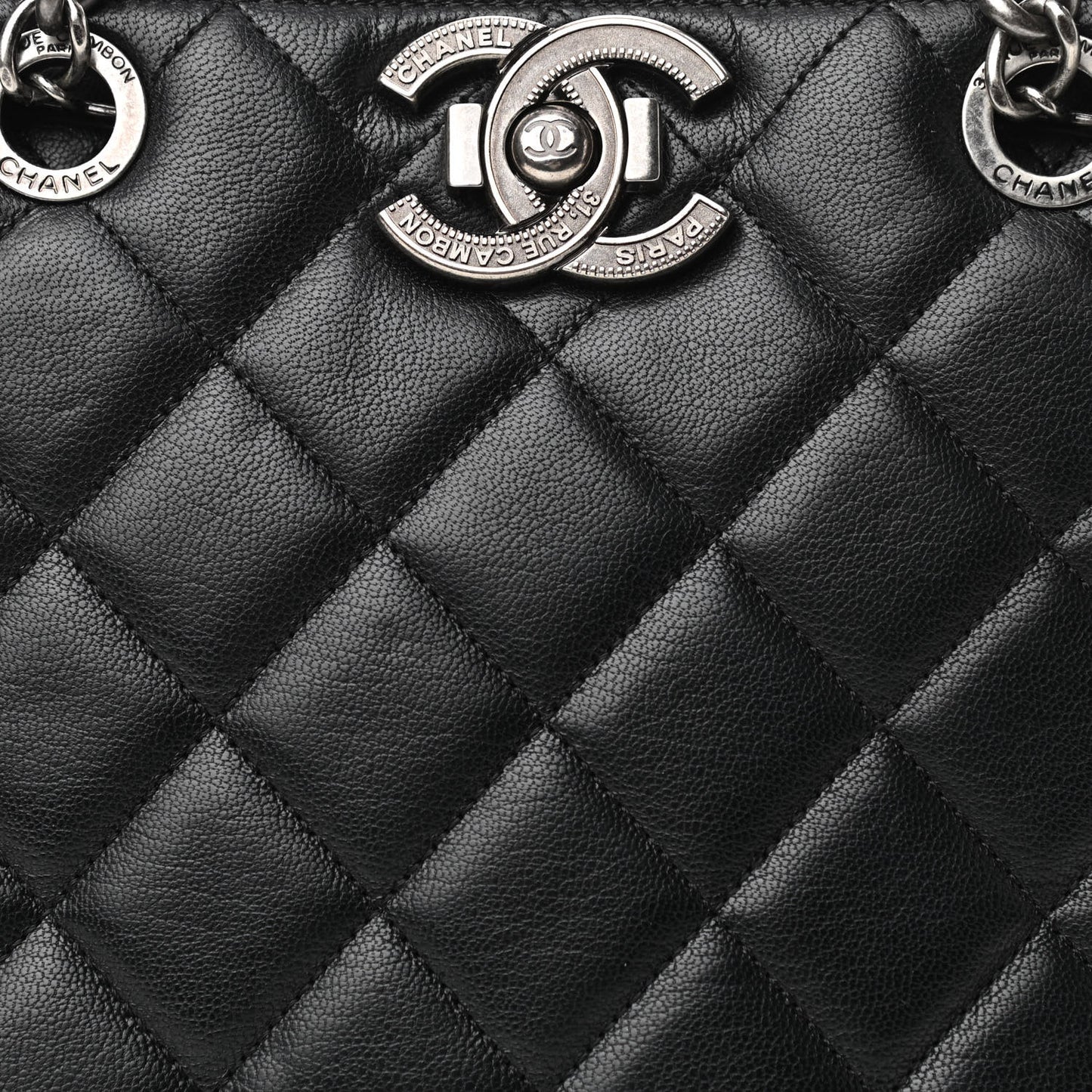 Metallic Goatskin Quilted Small City Rock Shopping Tote Black