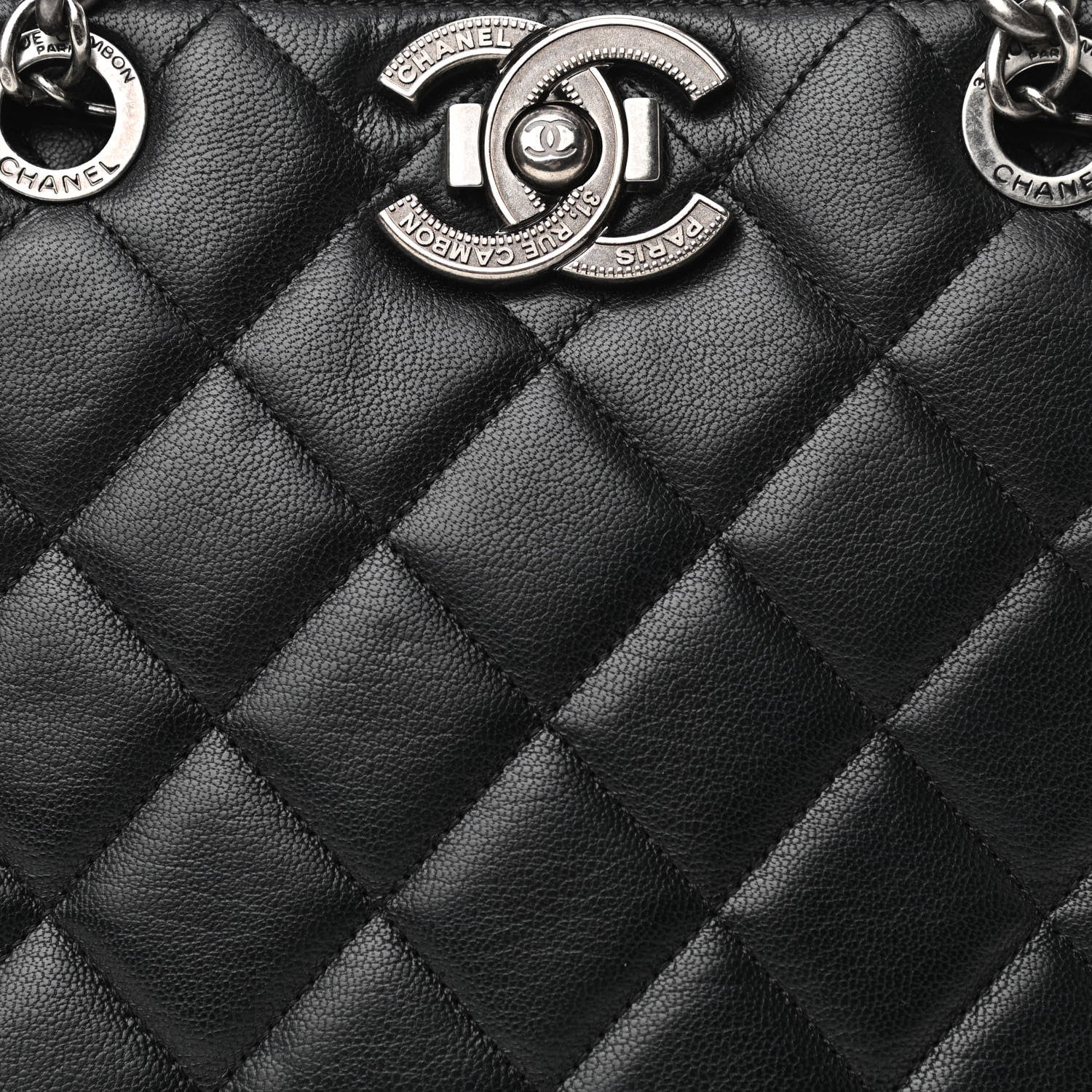 Chanel Metallic Goatskin Quilted Small City Rock Shopping Tote Black 8 of 11