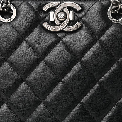 Chanel Metallic Goatskin Quilted Small City Rock Shopping Tote Black 8 of 11