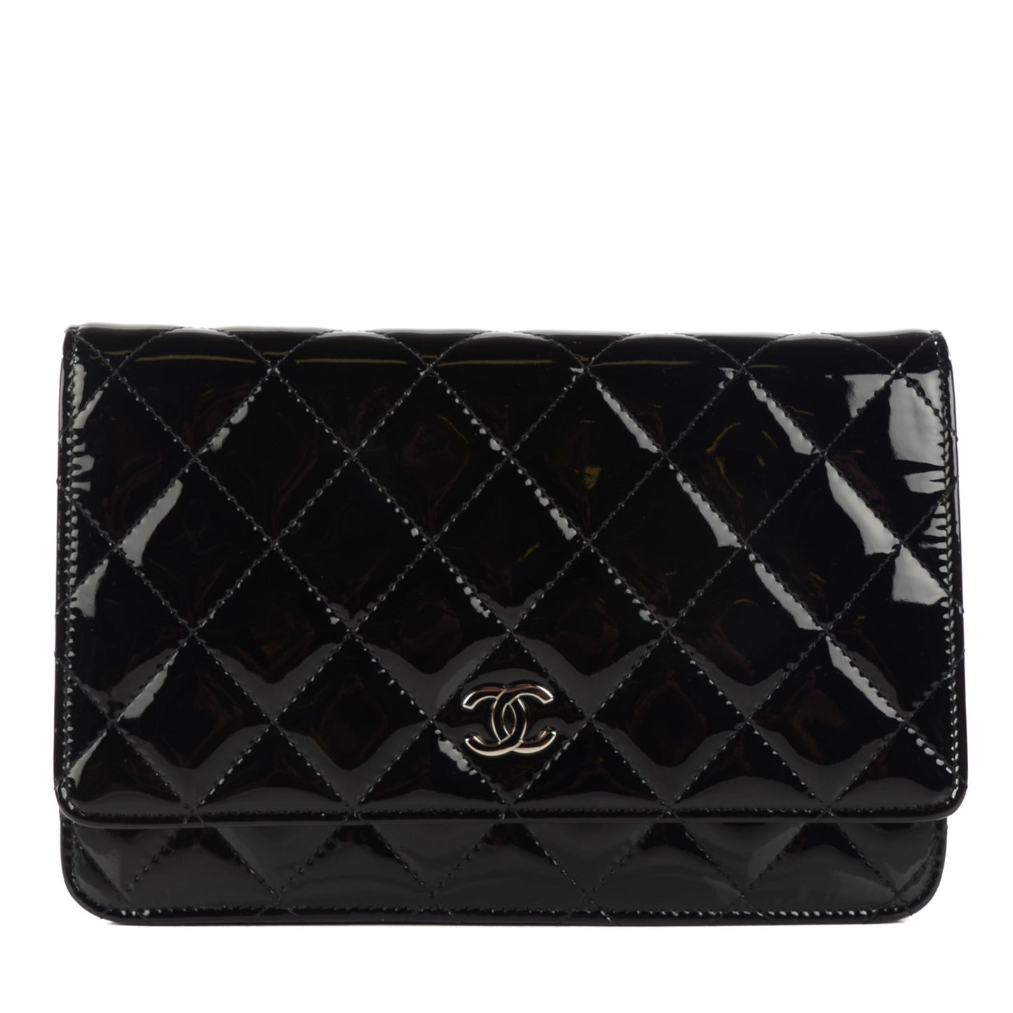 Patent Quilted Wallet On Chain WOC Black