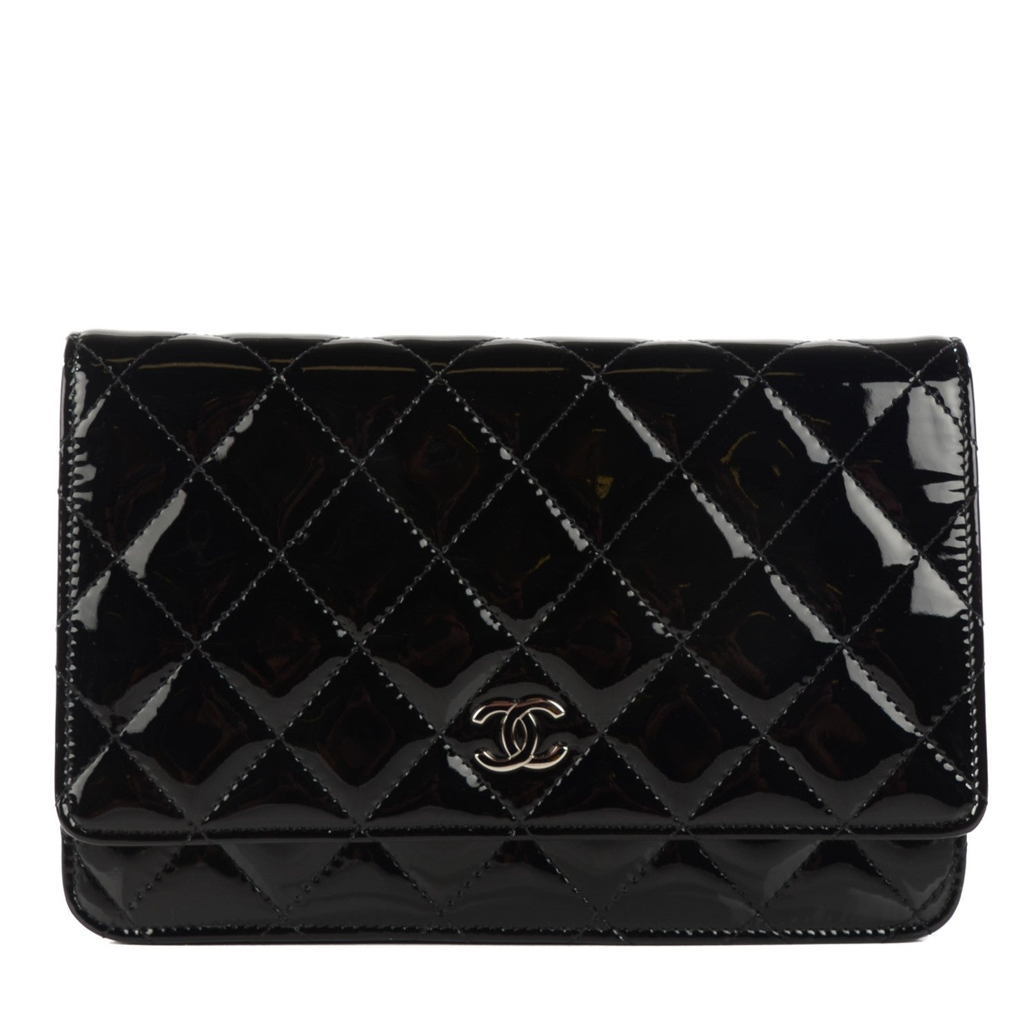 Chanel Patent Quilted Wallet On Chain WOC Black 1 of 7