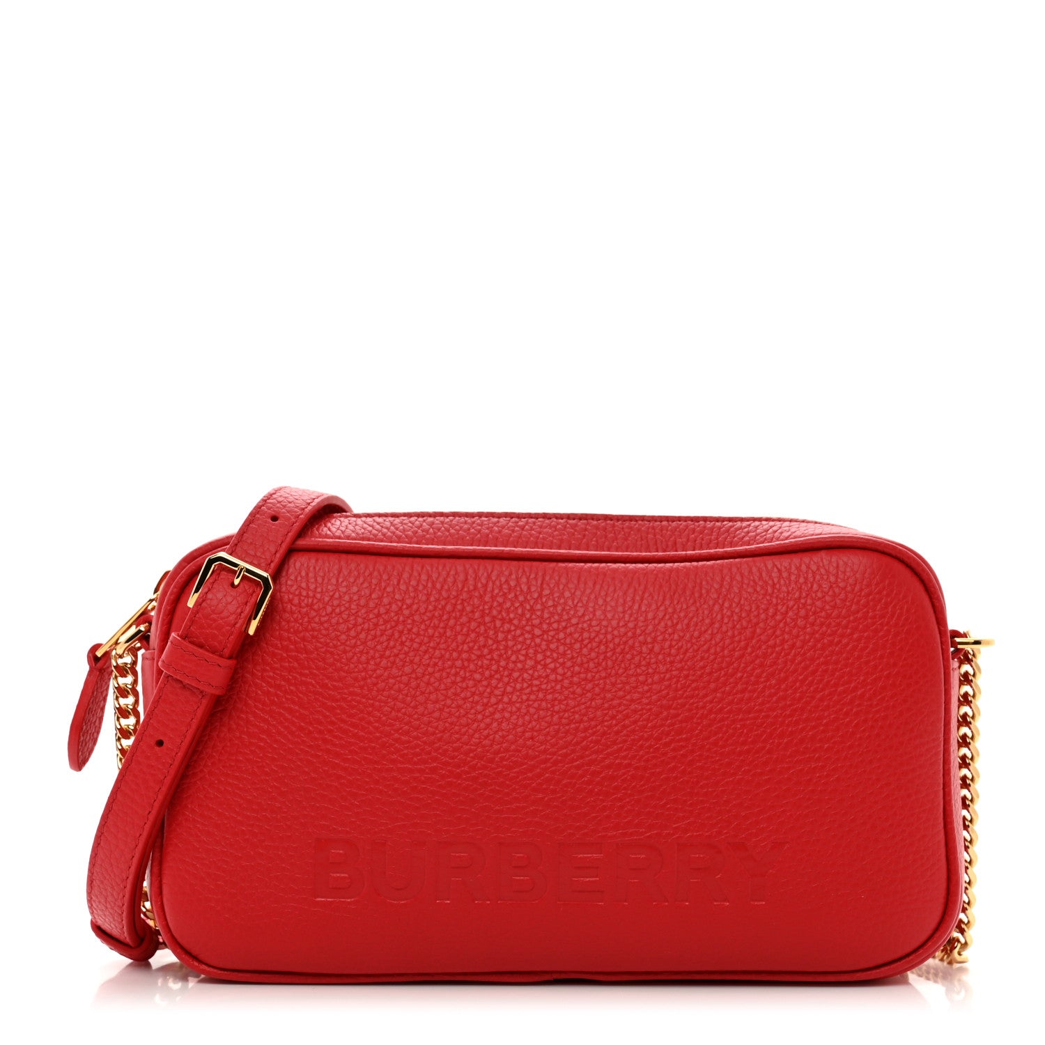 Burberry Calfskin Monogram Embossed Elongated Camera Bag Red 1 of 9