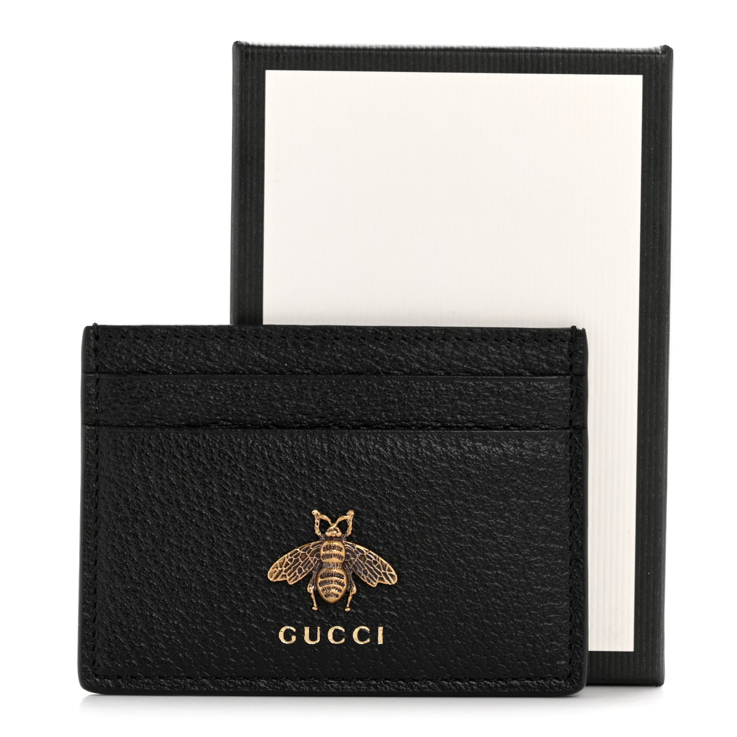Pebbled Calfskin Animalier Card Holder Black