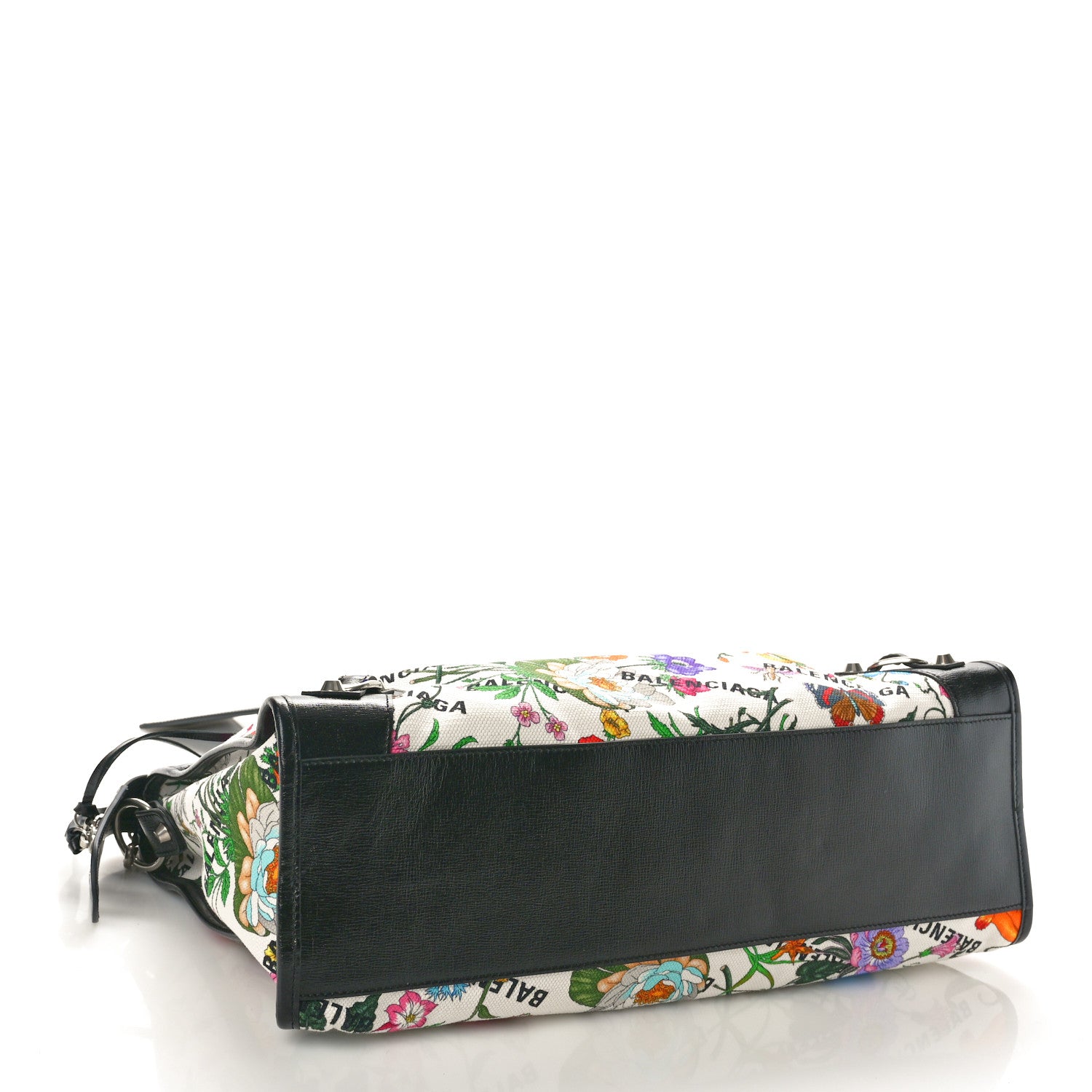 Balenciaga X GUCCI Canvas Azalea Calfskin Flora Logo Print Neo Classic Silver Hardware Medium City White Multicolor Black 5 of 11