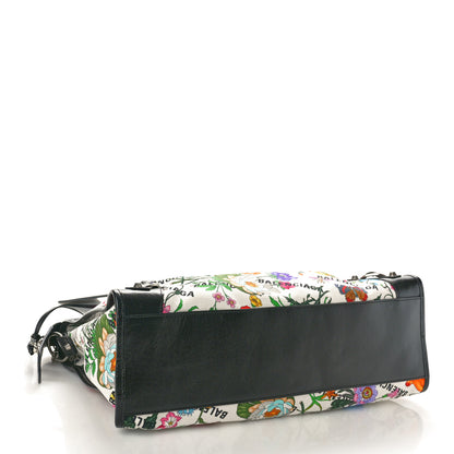 Balenciaga X GUCCI Canvas Azalea Calfskin Flora Logo Print Neo Classic Silver Hardware Medium City White Multicolor Black 5 of 11