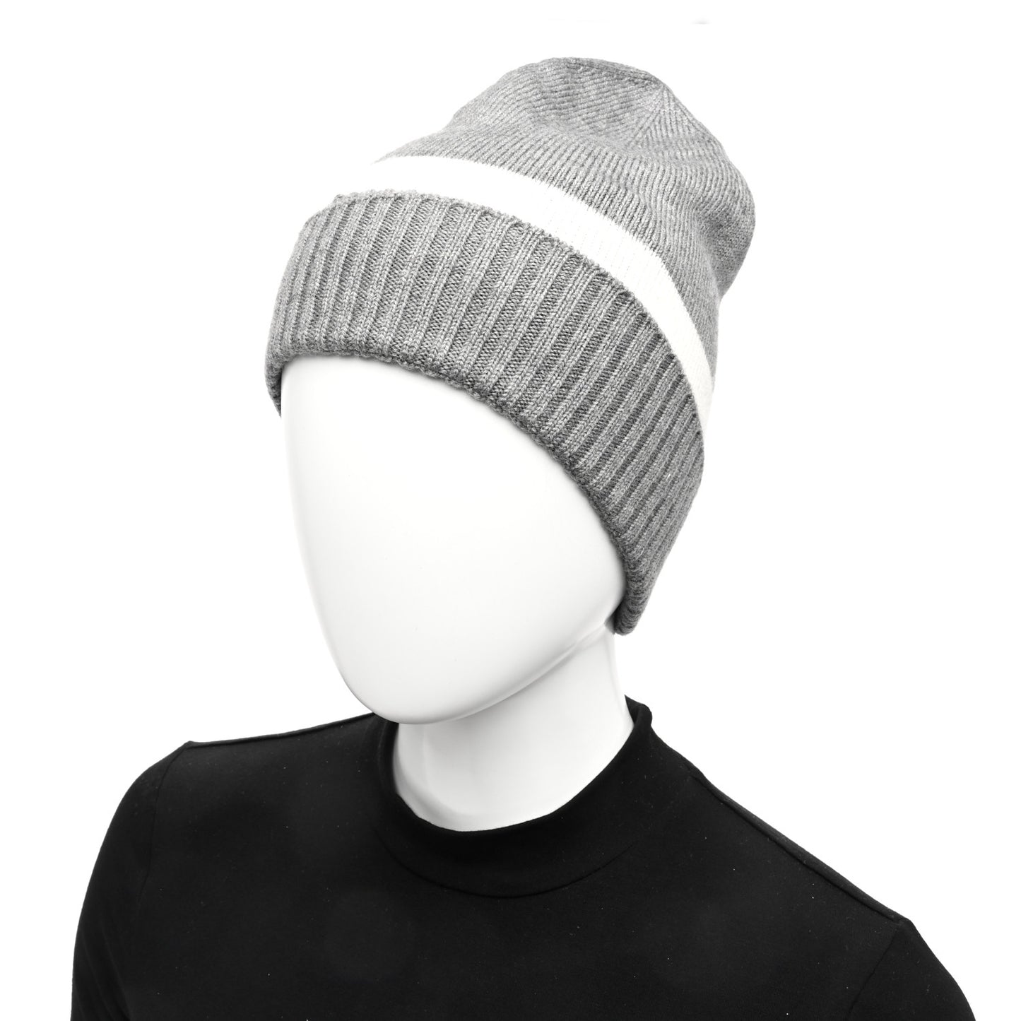 Wool Tricot Knit New Port Beanie Hat M Graphite Ivory