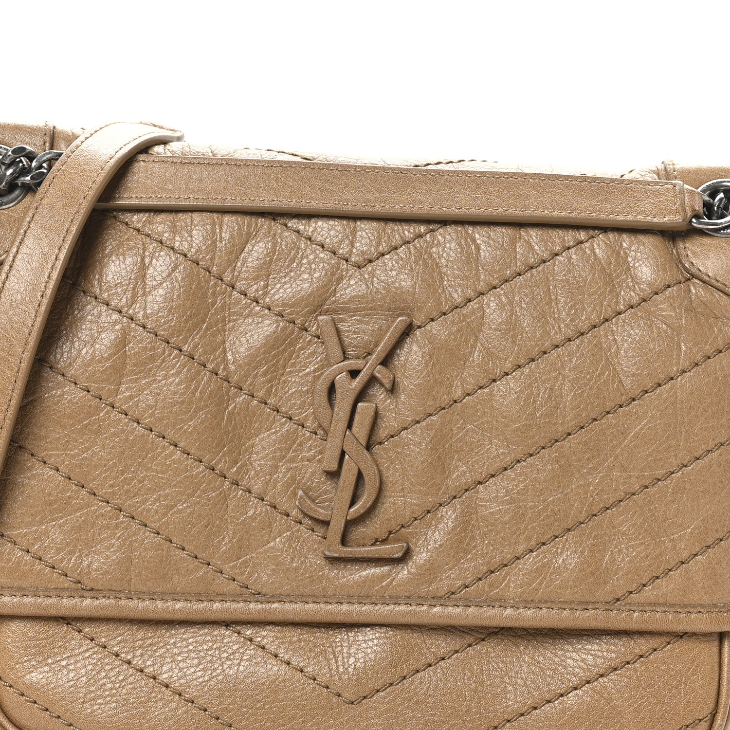 Saint Laurent Crinkled Calfskin Matelasse Monogram Medium Niki Chain Satchel Caramel 8 of 10