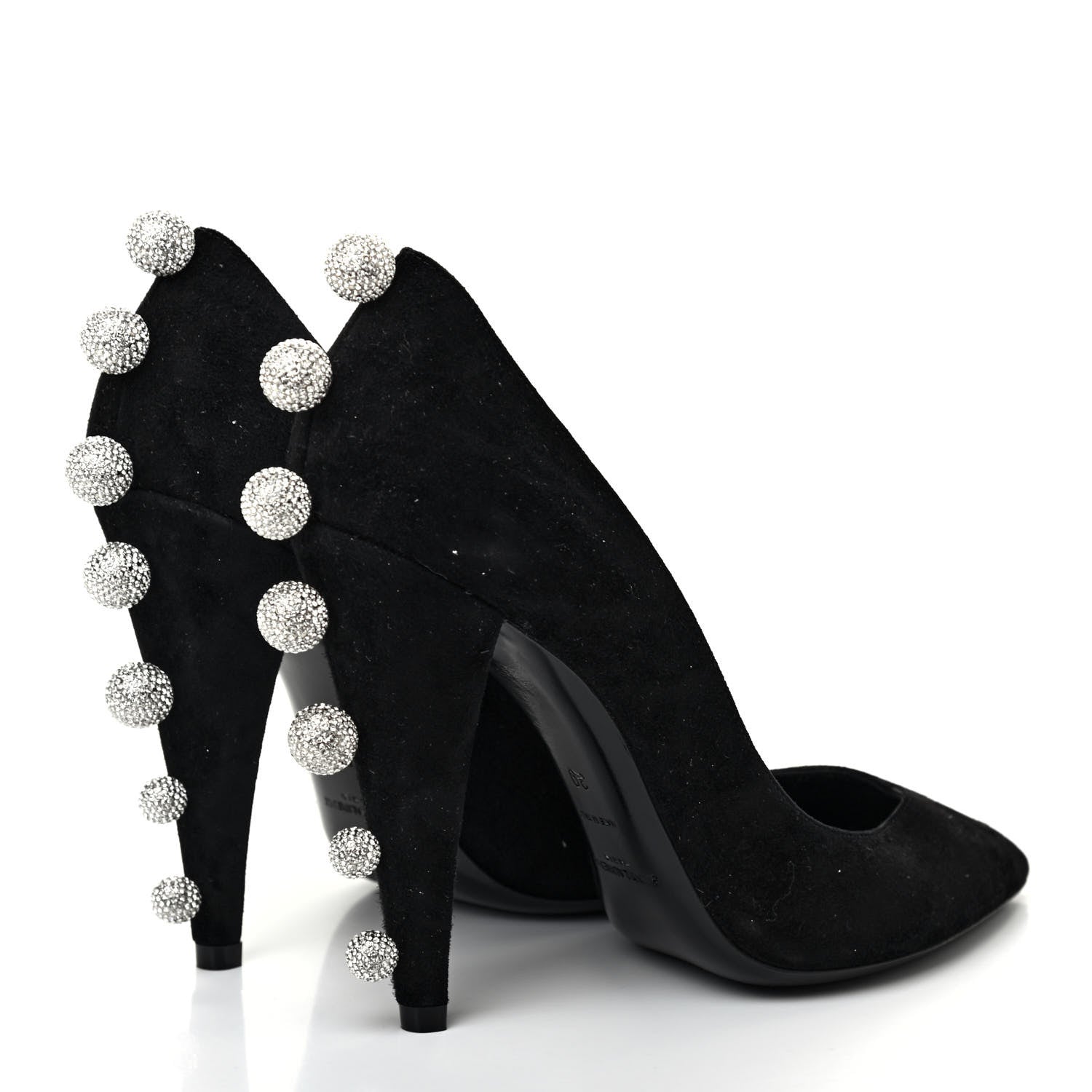 Saint Laurent Suede Calfskin Crystal Pumps 39 Black 4 of 8