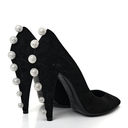 Saint Laurent Suede Calfskin Crystal Pumps 39 Black 4 of 8