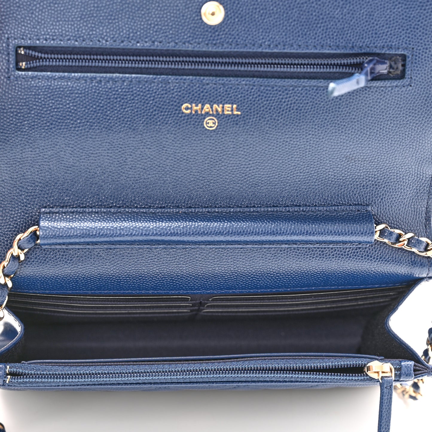 Caviar Quilted Wallet On Chain WOC Navy Blue