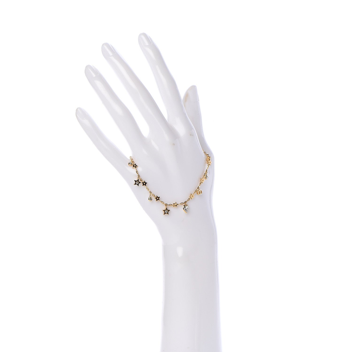 Christian Dior Crystal Heart Star Charms Bracelet Gold 2 of 4