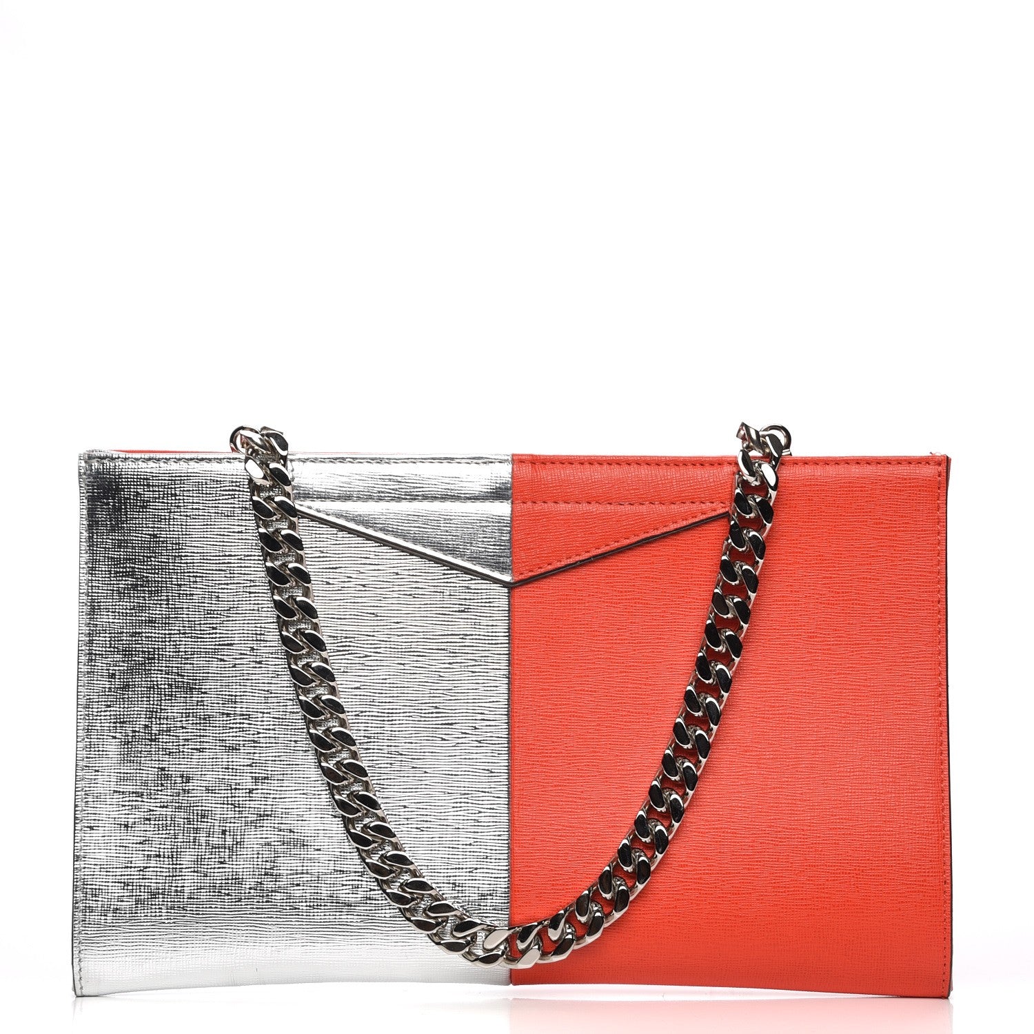 Fendi Metallic Saffiano Bi-Color Grande Clutch Papavero Argento 1 of 6