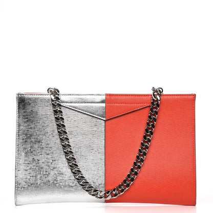 Fendi Metallic Saffiano Bi-Color Grande Clutch Papavero Argento 1 of 6