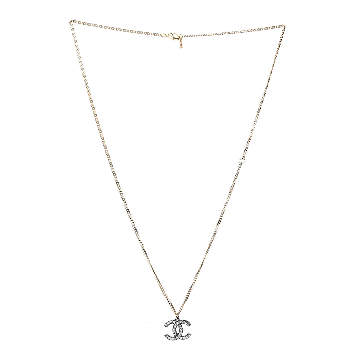 Chanel Crystal CC Pendant Necklace Gold Silver 2 of 5