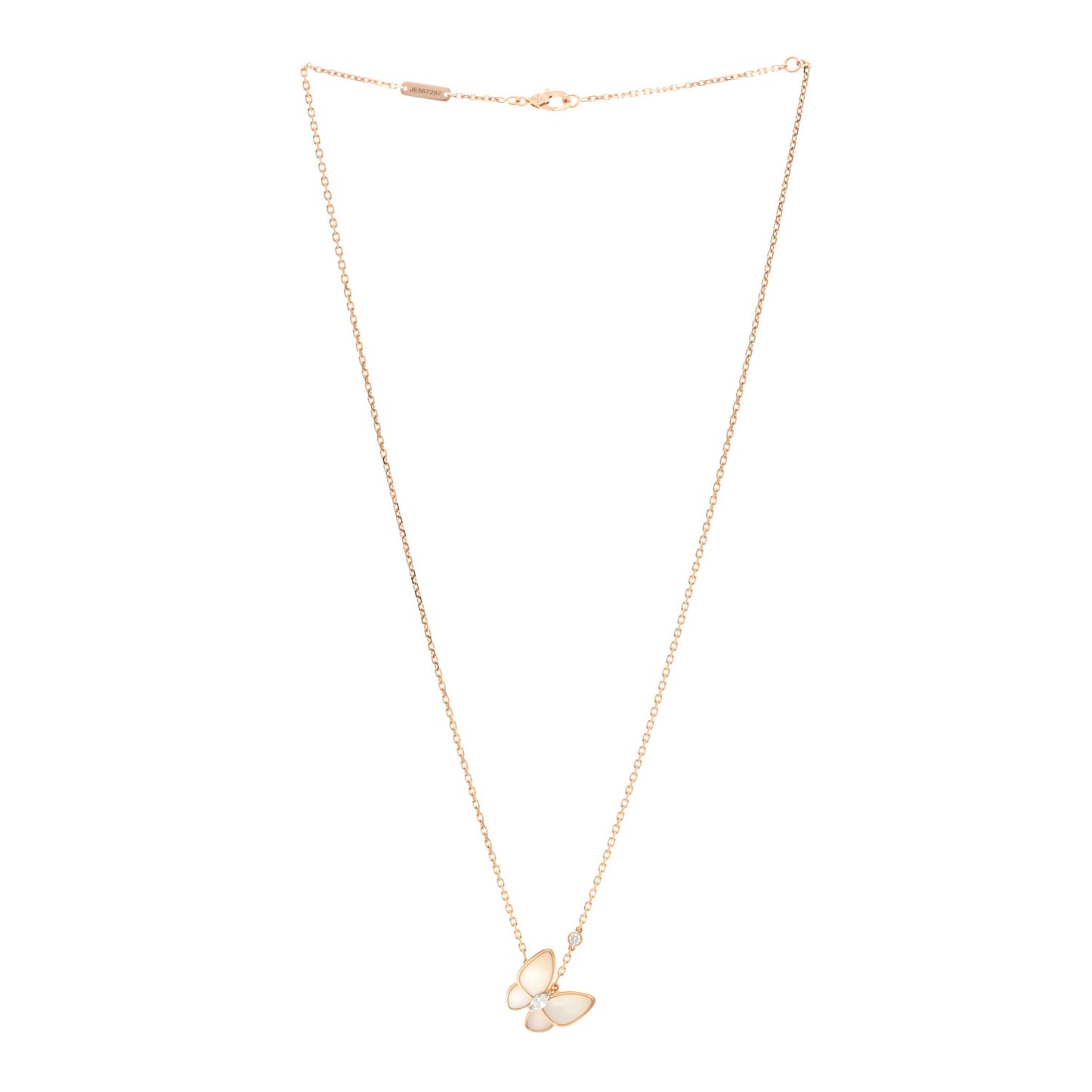 18K Rose Gold Diamond Mother of Pearl Two Butterfly Pendant Necklace