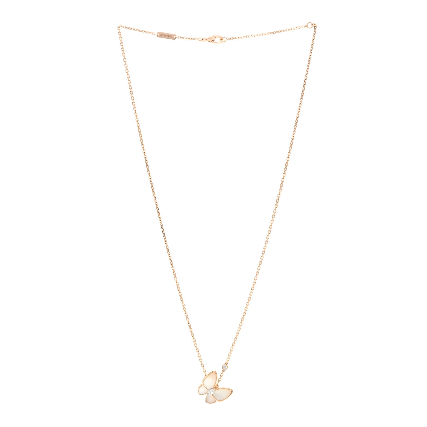 Van Cleef & Arpels 18K Rose Gold Diamond Mother of Pearl Two Butterfly Pendant Necklace 3 of 6