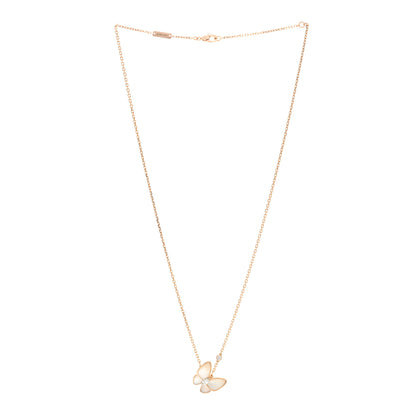 Van Cleef & Arpels 18K Rose Gold Diamond Mother of Pearl Two Butterfly Pendant Necklace 3 of 6