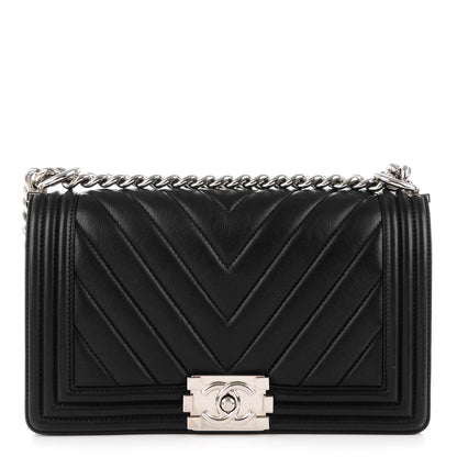 Chanel Calfskin Chevron Quilted Medium Boy Flap Black 1 of 7