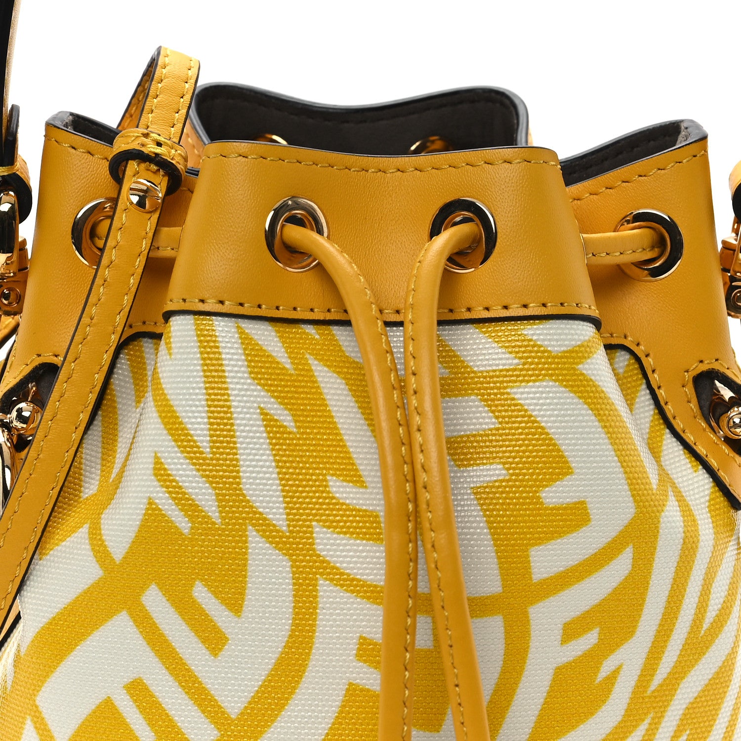 Fendi X SARAH COLEMAN Glazed Canvas Vitello King F is Fendi FF Vertigo Mini Mon Tresor Bucket Bag Mimosa White 8 of 10