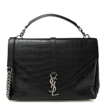 Saint Laurent Calfskin Crocodile Embossed Large College Monogram Satchel Black 1 of 11