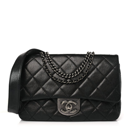 Chanel Shiny Goatskin Quilted Small Double Carry Waist Chain Flap Black 1 of 12