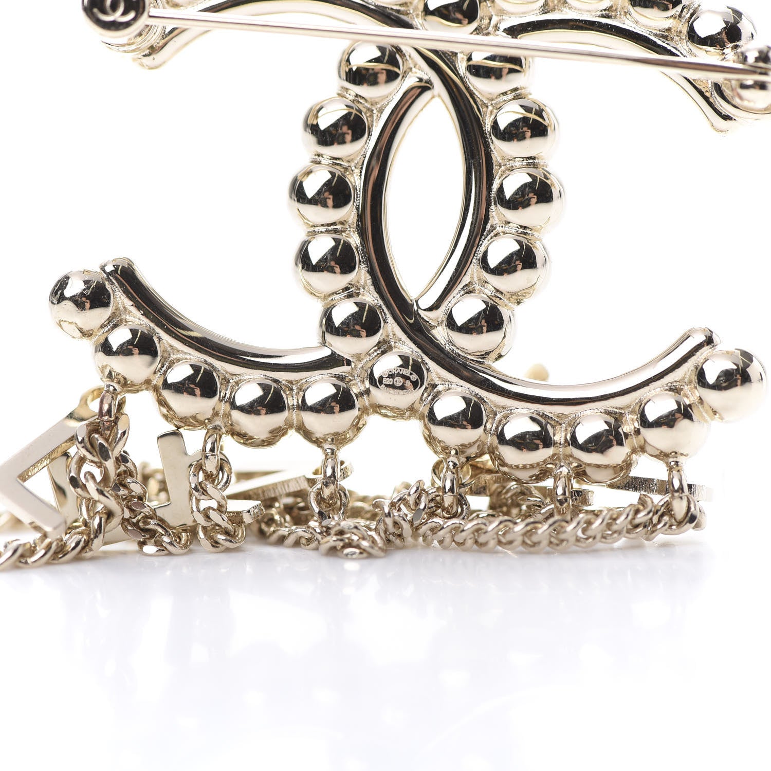Chanel Metal Crystal Bow-tiful CC Chain Brooch Gold 4 of 5