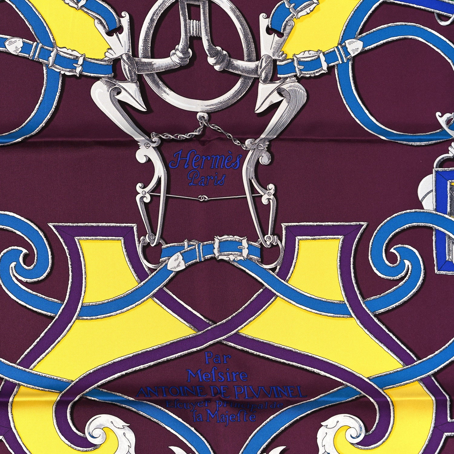 Hermes Silk L'Instruction Du Roy Scarf 90 Prune Jaune Vert 2 of 4