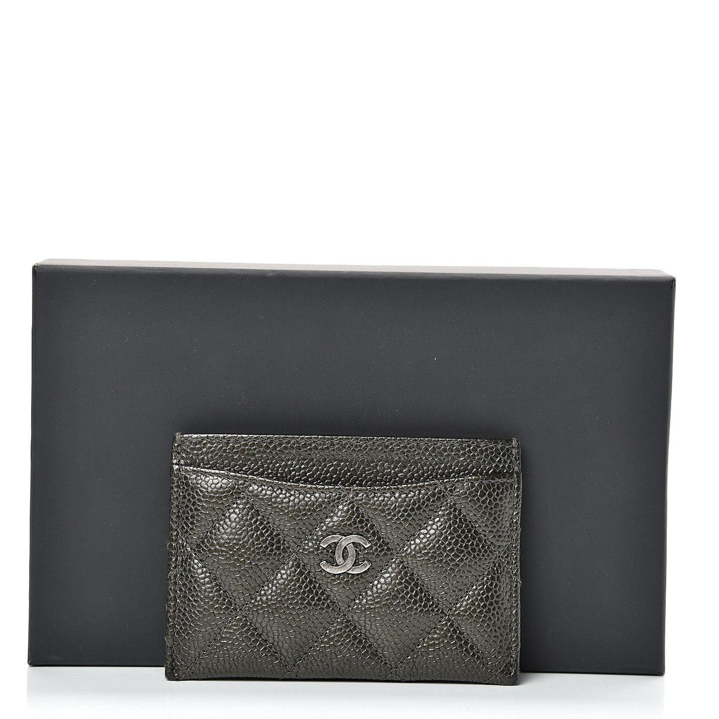 Caviar Quilted Card Holder Dark Charcoal