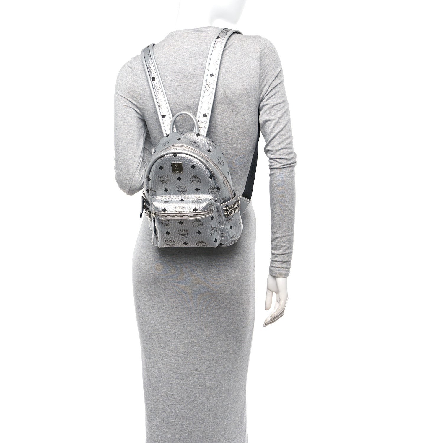 MCM Visetos Small Side Stud Stark Backpack Silver 3 of 10