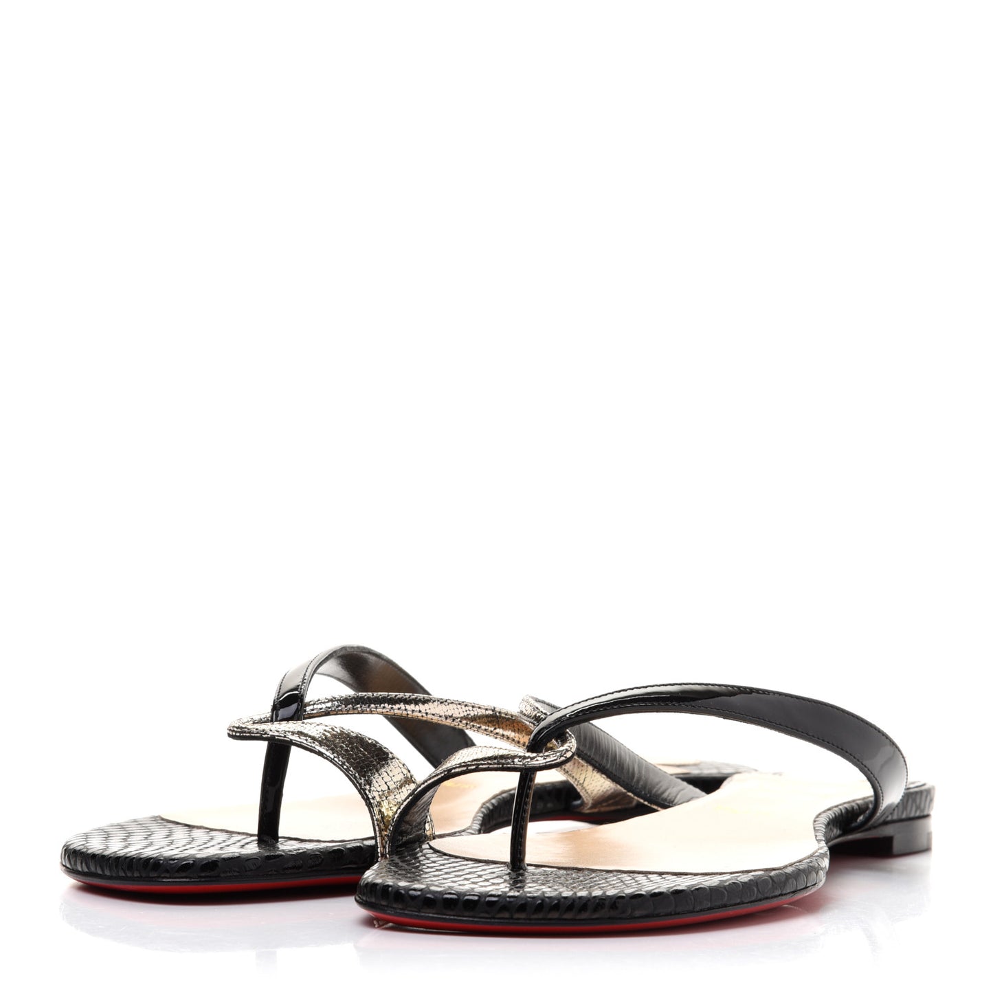 Patent Lame Cabaret Minimeyer Flat Sandals 38 Black Platine