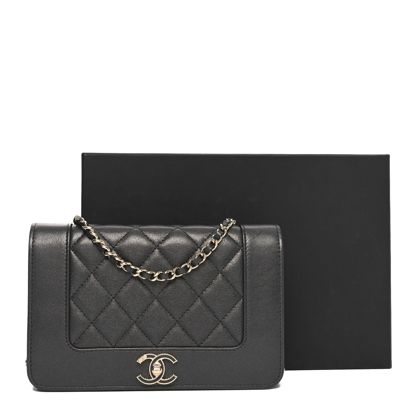 Sheepskin Quilted Mademoiselle Vintage Wallet On Chain WOC Ruthenium
