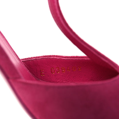 Chanel Suede Lambskin Cap Toe Crystal Slingback Pumps 38 Fuchsia Black 10 of 12