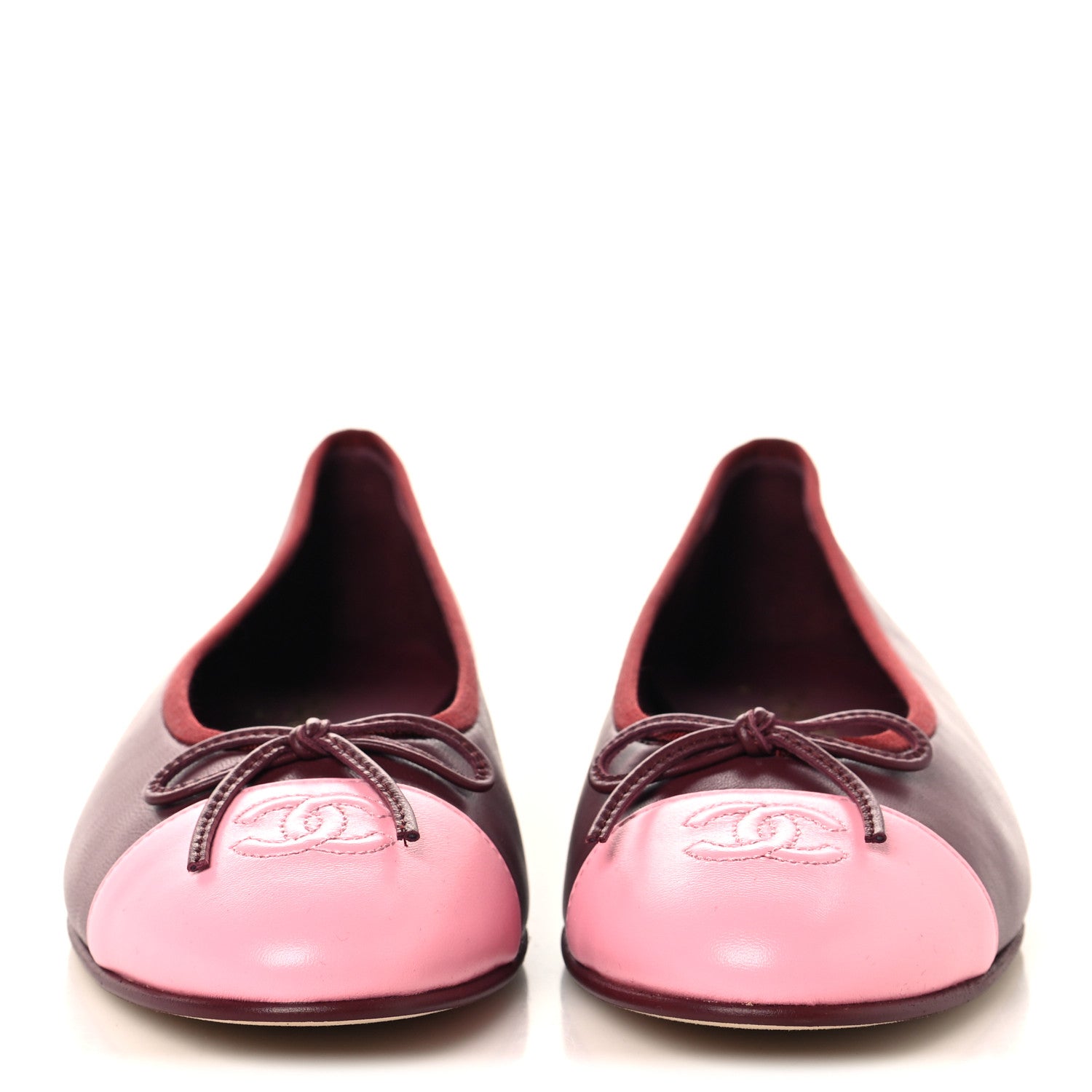 Chanel Lambskin Cap Toe CC Ballerina Flats 39 Burgundy Pink 3 of 10