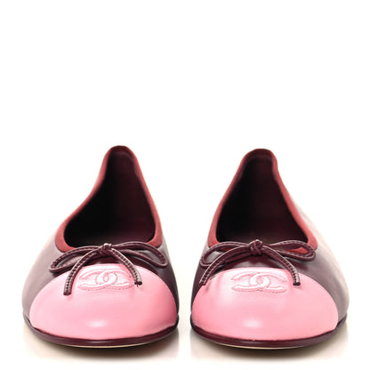 Chanel Lambskin Cap Toe CC Ballerina Flats 39 Burgundy Pink 3 of 10