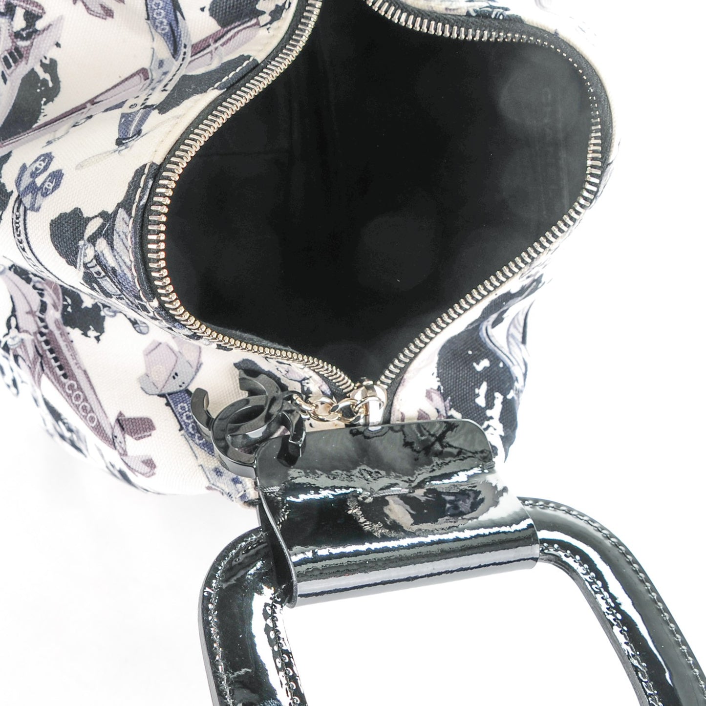 Canvas Airplane Printed Satchel White Black