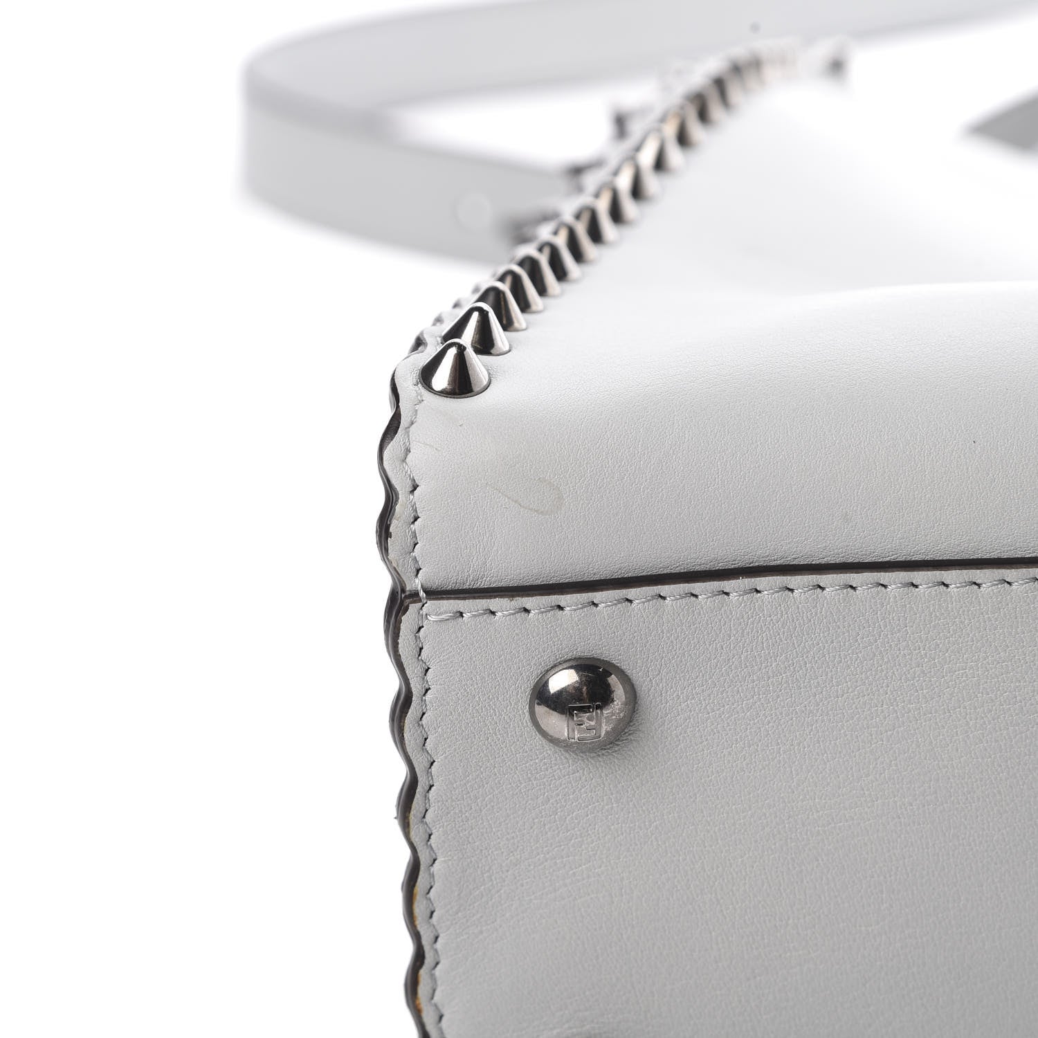 Fendi Vitello Seta Shiny Nappa Scalloped Studded Medium Peekaboo Iconic Satchel Grigio Perla 13 of 13