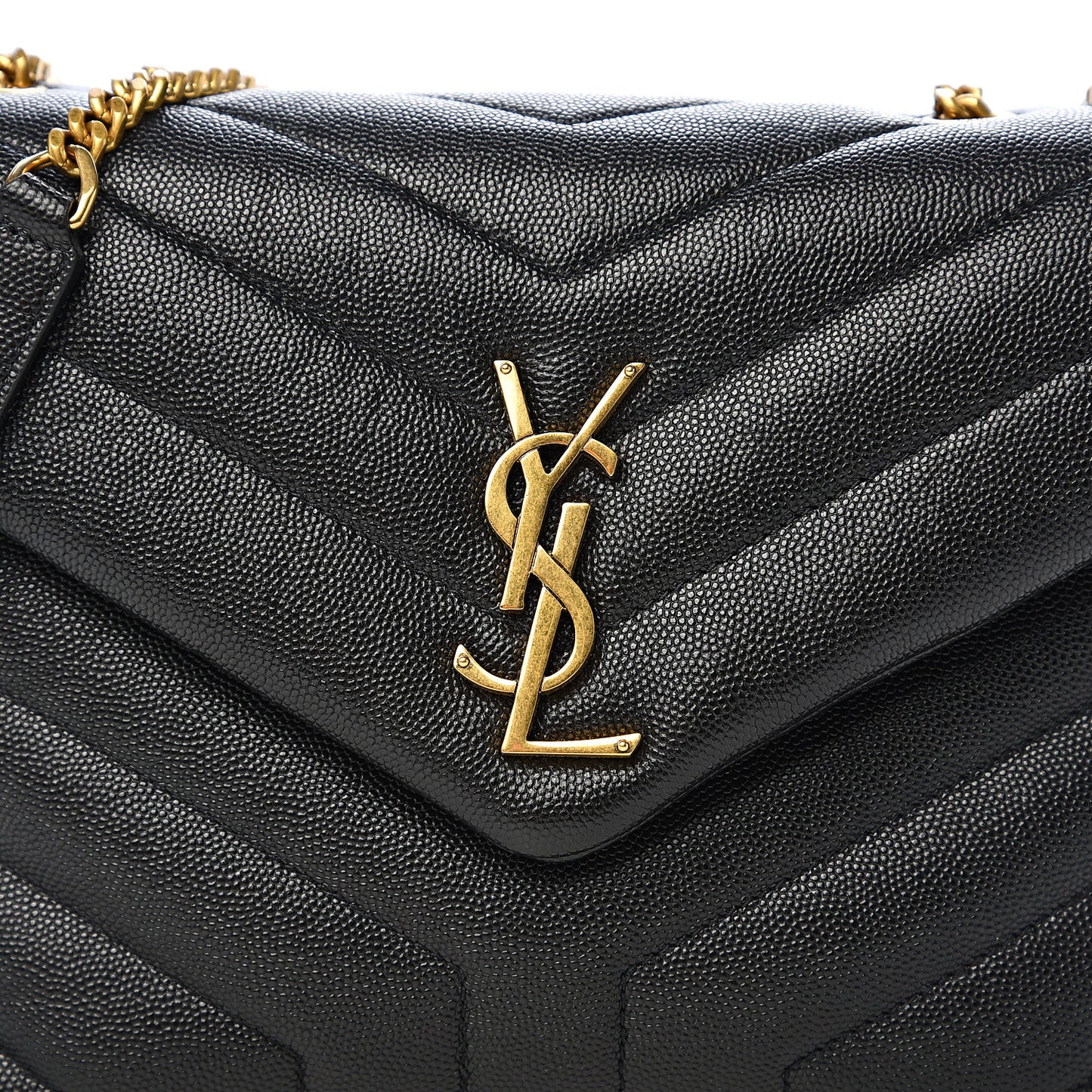 Grain de Poudre Calfskin Y Quilted Monogram Small Loulou Chain Satchel Black