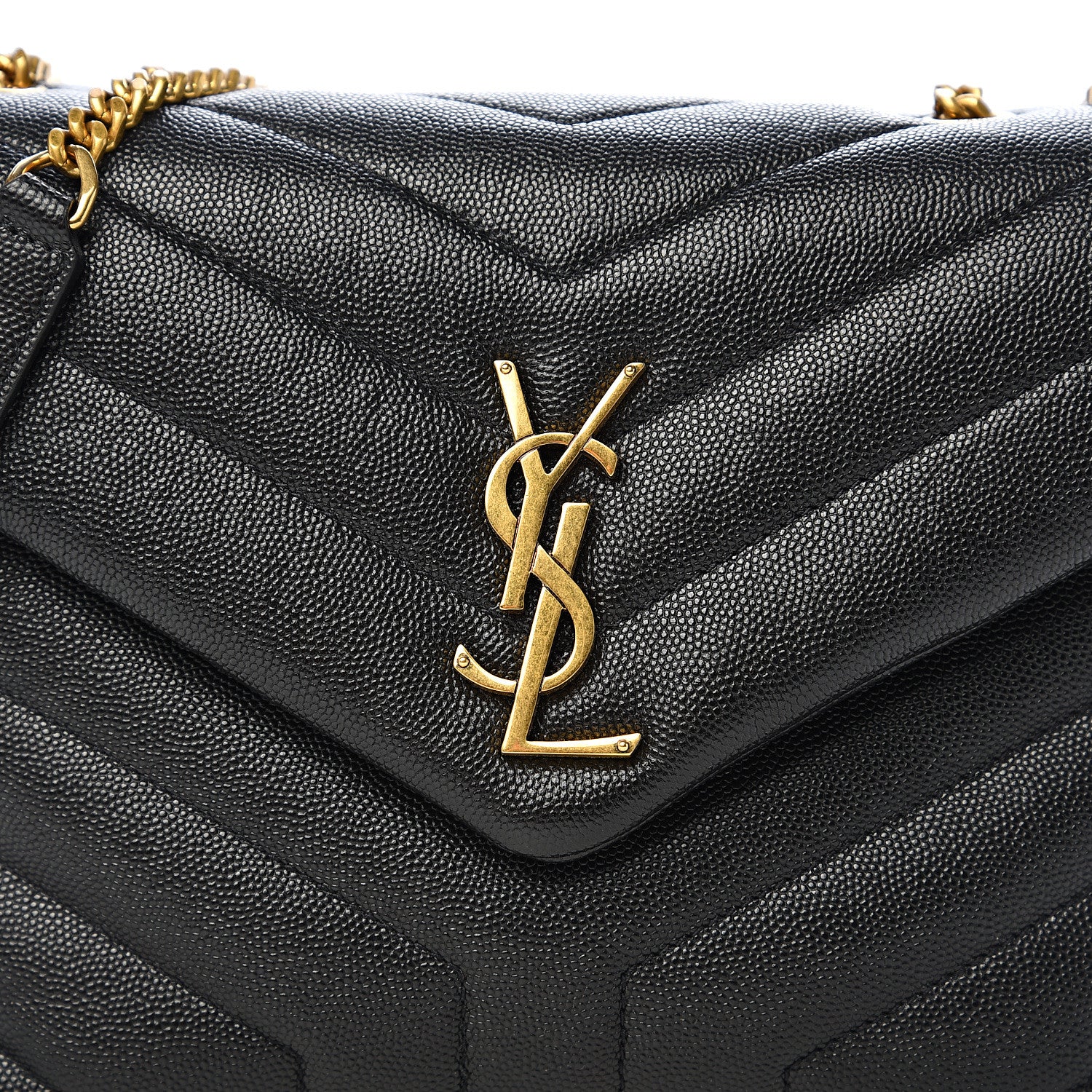 Saint Laurent Grain de Poudre Calfskin Y Quilted Monogram Small Loulou Chain Satchel Black 9 of 9