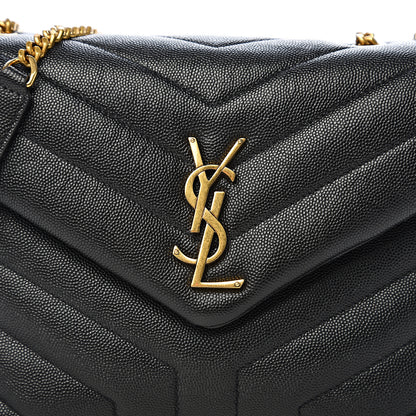 Saint Laurent Grain de Poudre Calfskin Y Quilted Monogram Small Loulou Chain Satchel Black 9 of 9