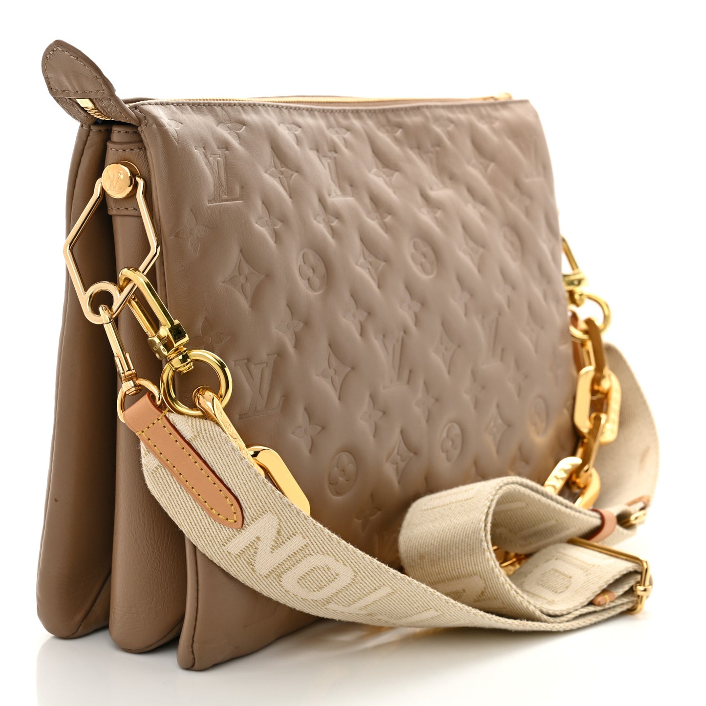 Lambskin Embossed Monogram Coussin MM Taupe