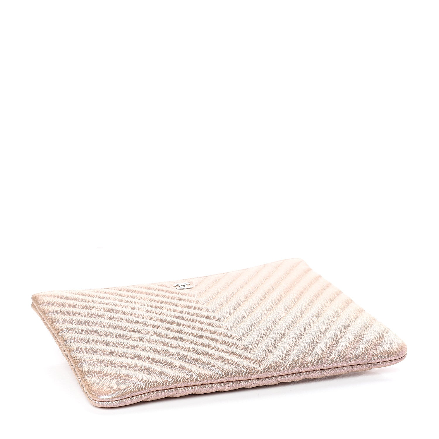 Chanel Iridescent Caviar Chevron Quilted Medium Cosmetic Case Light Gold 3 of 7