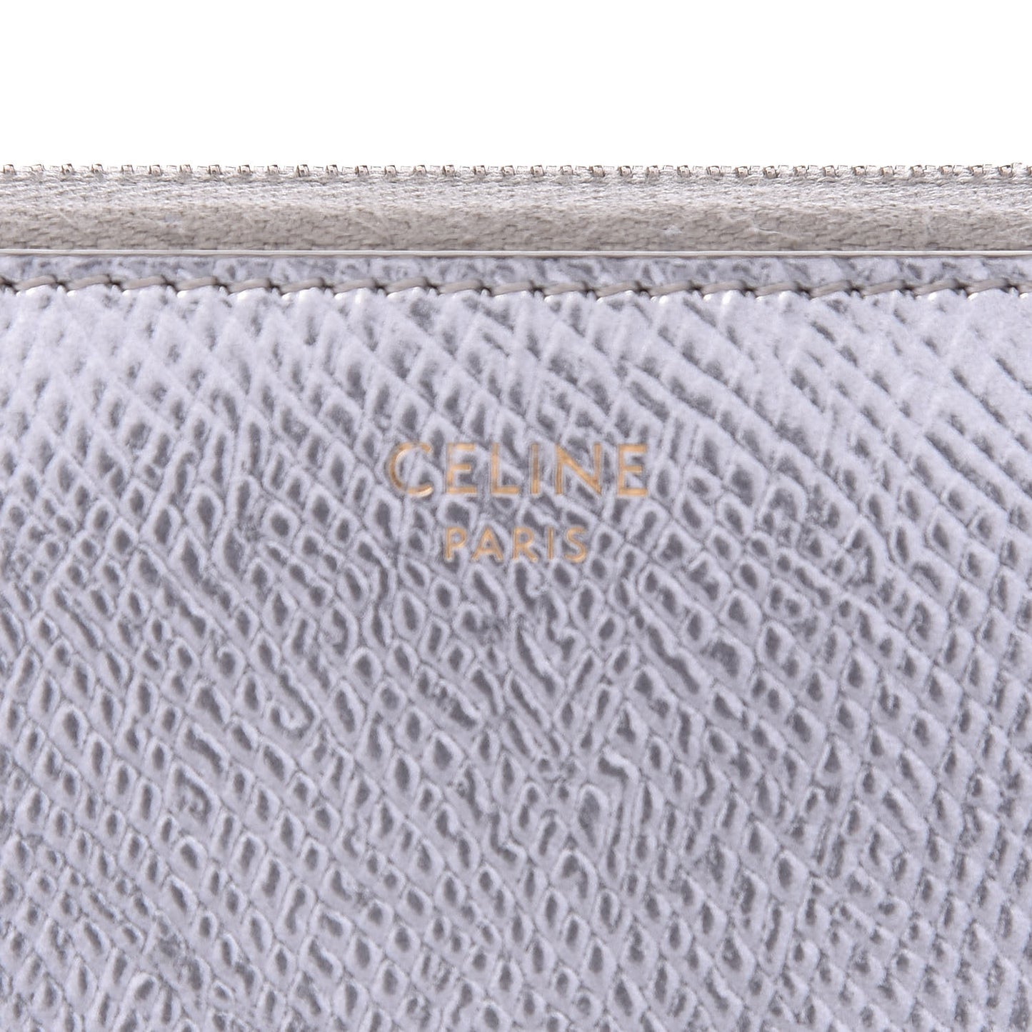 Laminated Grained Calfskin Compact Zipped Wallet Silver