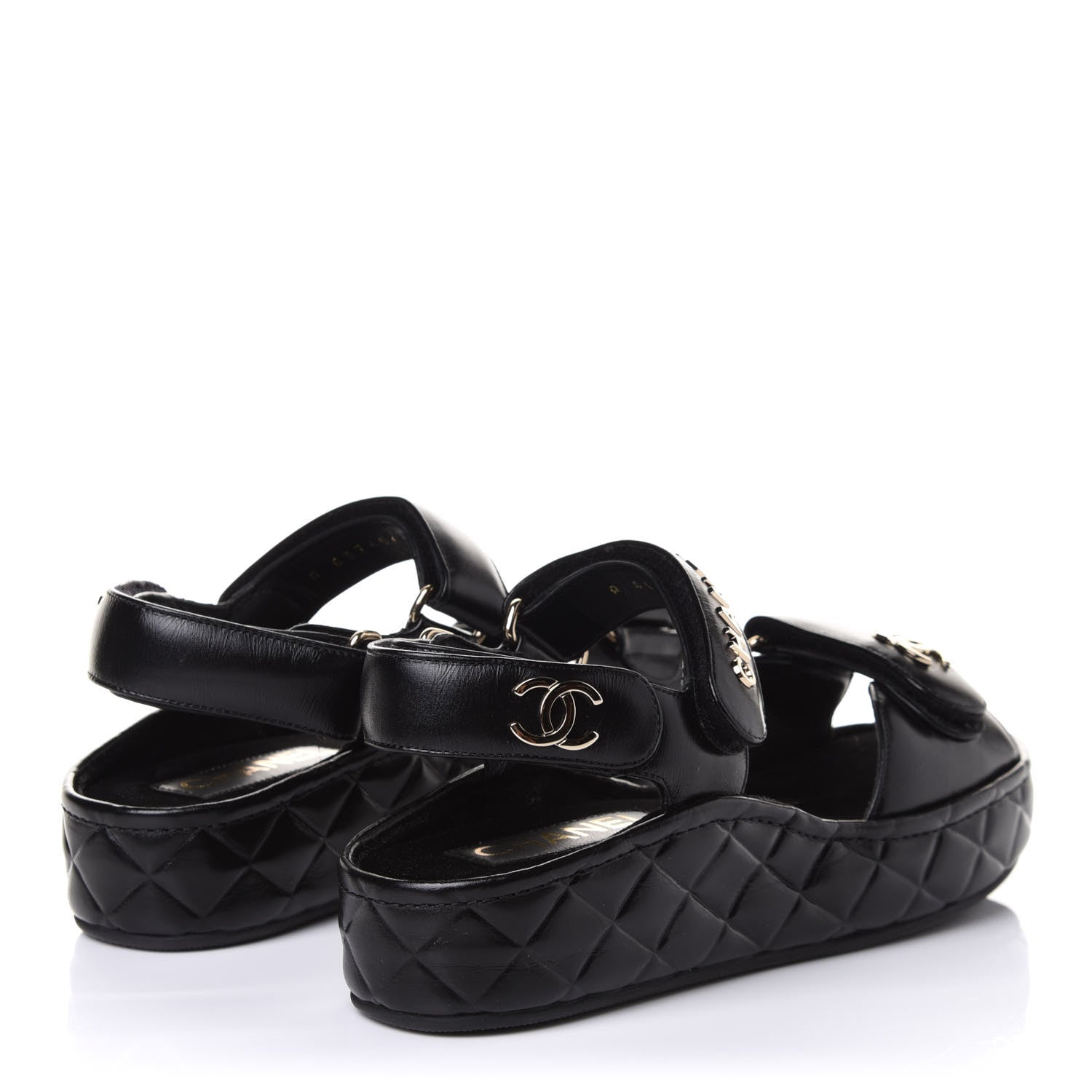 Chanel Shiny Calfskin Logo Platform Sandals 35 Black 4 of 11